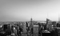 Aerial View On The City Skyline In New York City, USA, On A Warm Sunny Summer. Black And White