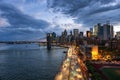 Aerial view on the city skyline in New York City, USA during the sunset