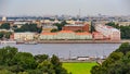 Aerial view of the city skyline with the river Neva University Embankment in Saint Petersburg, Russia