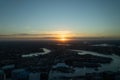 Aerial view of the city skyline of Sydney in Australia during sunset