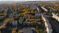Aerial view of the City, Street, Park, Building, Alley, Trees, Hills in Sunset, Autumn Royalty Free Stock Photo