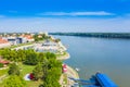 Aerial view of the city of Vukovar and Danube river, Croatia