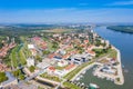 Aerial view of the city of Vukovar and Danube river, Croatia