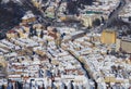 Aerial view of city in winter