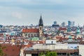 Aerial view of citycape of old town of Prague, with a lot of red rooftops and  The Church of Mother of God before TÃÂ½n. A gothic Royalty Free Stock Photo