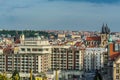 Aerial view of citycape of old town of Prague, with a lot of red rooftops and  The Church of Mother of God before TÃÂ½n. A gothic Royalty Free Stock Photo