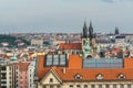 Aerial view of citycape of old town of Prague, with a lot of red rooftops and  The Church of Mother of God before TÃÂ½n. A gothic Royalty Free Stock Photo