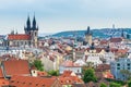 Aerial view of citycape of old town of Prague, with a lot of red rooftops and  The Church of Mother of God before TÃÂ½n, Royalty Free Stock Photo