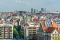 Aerial view of citycape of old town of Prague, with a lot of red rooftops and The Church of Mother of God before TÃÂ½n, and the