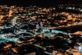 Aerial view of the cityscape of  Banos, Ecuador at night Royalty Free Stock Photo