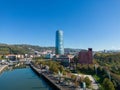 Aerial view of cityscape Bilbao surrounded by buildings and water Royalty Free Stock Photo