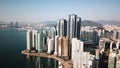 Aerial view of the cityscape in Haeundae, LCT and Haeundae beach in Busan.