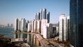 Aerial view of the cityscape in Haeundae, LCT and Haeundae beach in Busan.