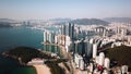 Aerial view of the cityscape in Haeundae, LCT and Haeundae beach in Busan.