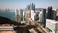 Aerial view of the cityscape in Haeundae, LCT and Haeundae beach in Busan.