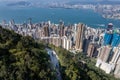 Aerial view of cityscape Hong Kong surrounded by buildings