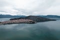 Aerial view of cityscape Kastoria surrounde dy buildings and water