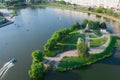 Aerial View, Cityscape Of Minsk, Belarus. Summer Season, Sunset Time. Panorama Of Nemiga District Royalty Free Stock Photo