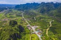 Aerial view of cityscape and nature with green fields and mountains in Chi Lang, Lang Son, Vietnam Royalty Free Stock Photo