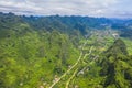 Aerial view of cityscape and nature with green fields and mountains in Chi Lang, Lang Son, Vietnam Royalty Free Stock Photo