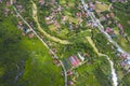 Aerial view of cityscape and nature with green fields and mountains in Chi Lang, Lang Son, Vietnam Royalty Free Stock Photo