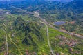 Aerial view of cityscape and nature with green fields and mountains in Chi Lang, Lang Son, Vietnam Royalty Free Stock Photo