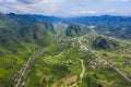 Aerial view of cityscape and nature with green fields and mountains in Chi Lang, Lang Son, Vietnam Royalty Free Stock Photo