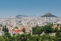 Aerial view of cityscape near Acropolis with crowded buildings of Athens in a sunny day in Greece Areopagus Hill Royalty Free Stock Photo