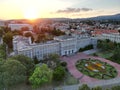 Aerial view of cityscape Zagreb surrounded by buildings