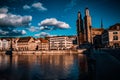 Aerial view of cityscape Zurich surrounded by buildings and water