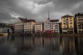 Aerial view of cityscape Zurich surrounded by buildings and water