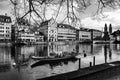 Aerial view of cityscape Zurich surrounded by buildings and water