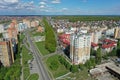 STARIY OSKOL, RUSSIA - MAY 12, 2021: Aerial view of the cityscapes of a Russian provincial town