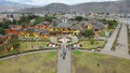 Aerial view of the Ciudad Mitad del Mundo turistic center near of the city of Quito