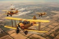 aerial view of classic biplanes flying in formation Royalty Free Stock Photo