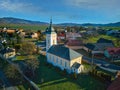 Aerial view of Classicistic Evangelical church in Ocova in podpolanie region during winter Royalty Free Stock Photo