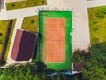 Aerial view of Clay empty tennis court. Royalty Free Stock Photo