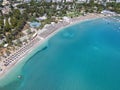 Aerial view of the clear, emerald sea at Vouliagmeni Beach