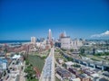Aerial view of Cleveland downtown skyline over the bridge on a sunny day