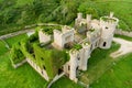 Aerial view of Clifden Castle, ruined manor house, on famous Sky Road near Clifden town, great example of Gothic Revival Royalty Free Stock Photo