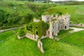 Aerial view of Clifden Castle, ruined manor house, on famous Sky Road near Clifden town, great example of Gothic Revival Royalty Free Stock Photo