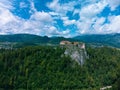 Aerial View of the Cliff with Bled Castle, Slovenia Royalty Free Stock Photo