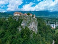 Aerial View of the Cliff with Bled Castle, Slovenia Royalty Free Stock Photo