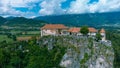 Aerial View of the Cliff with Bled Castle, Slovenia Royalty Free Stock Photo