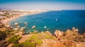 Aerial view of cliffs and beach Praia in Portimao, Algarve region, Portugal Royalty Free Stock Photo