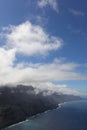 An aerial view of the cliffs of the Napali Coastline and the Pacific Ocean in Kauai Royalty Free Stock Photo