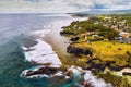 Aerial view of the cliffs of the spectacular Gris Gris Beach, in southern Mauritius. Here, is the strong waves of the Indian Ocean Royalty Free Stock Photo