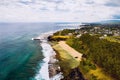 Aerial view of the cliffs of the spectacular Gris Gris Beach, in southern Mauritius. Here, is the strong waves of the Indian Ocean