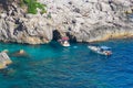 Aerial view of cliffs and Tyrrhenian sea on a beautiful summer day on Capri island in Italy Royalty Free Stock Photo