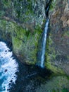 Aerial view of the cliffside and Corrego da Furna waterfall. Madeira, Portugal